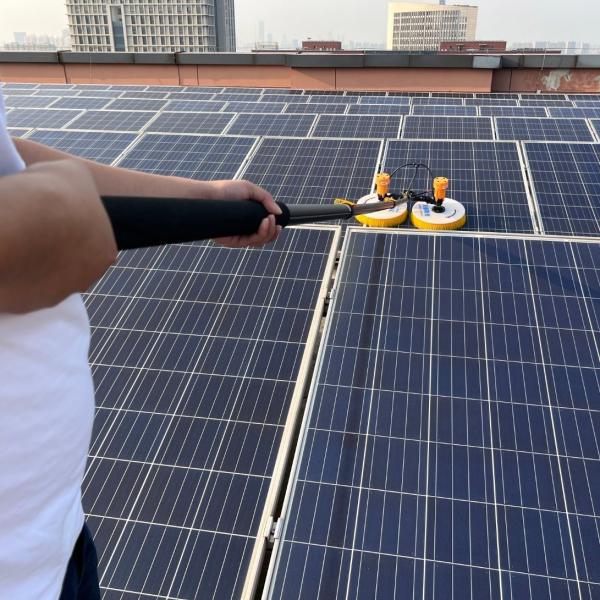 Double Heads Rotary Brush Solar Panel Cleaning Tool Backpack with 5.5 M Extend Handle