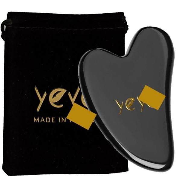 Pink Anti Aging Therapy SPA Acupuncture Scraping Black Bian Stone Gua Sha Set with Bag