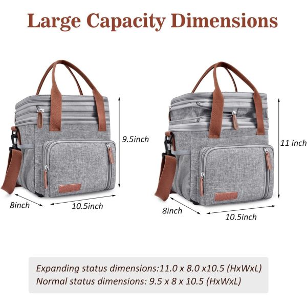 Lunch Box & Lunch Bag for Women Men, Large Insulated Adult Lunch Box Leakproof Lunchbox Cooler Bag for Work Picnic Beach,16L, Reusable Non Woven Part Aluminum Foil Non-woven Fabric Thermal Insulation