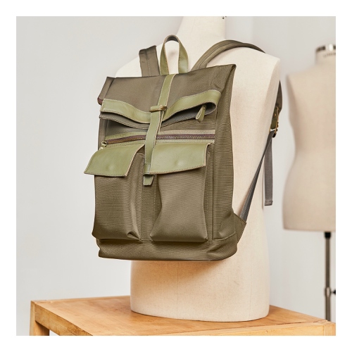 Anti Splashing Water Male Leather Backpack 36cm 43cm Military Green