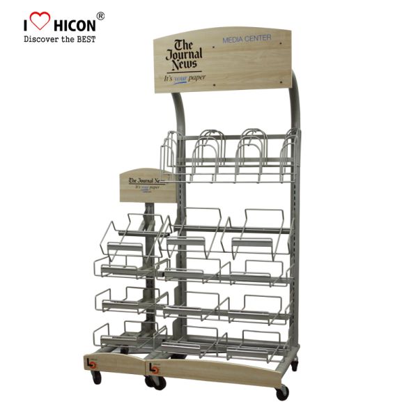 Retail Journal Literature Newspaper Display Rack Floor Standing Metal Display Stand