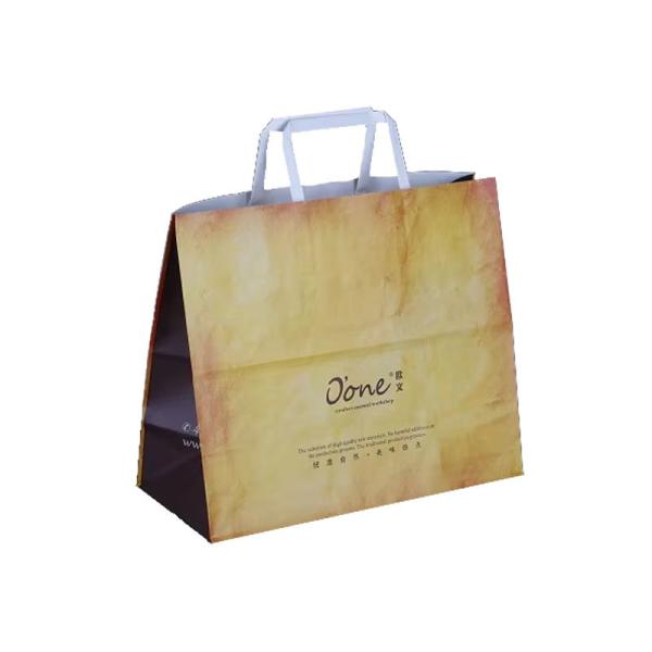 Customized Logo Recyclable Fast Food Bread Takeout Paper Bag Brown Kraft Paper Bags with Flat Handles