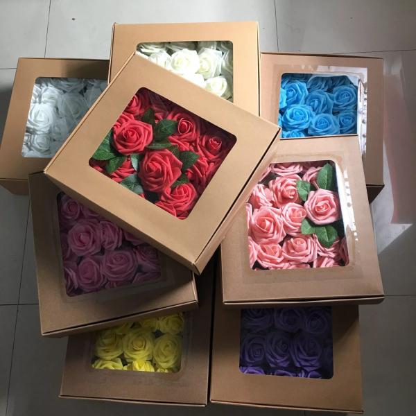 Artificial Flower Foam Rose With Leaf and Stem For Wedding gift Birthday gift  Christmas Day Gift