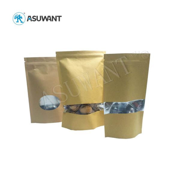 Eco Friendly Paper Zip Lock Bags , Laminated Kraft Stand Up Pouches With Window