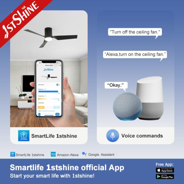 Ventilateur de plafond intelligent à lampes en plastique de 52 pouces avec musique WiFi et matériau de carrosserie de lampe en métal