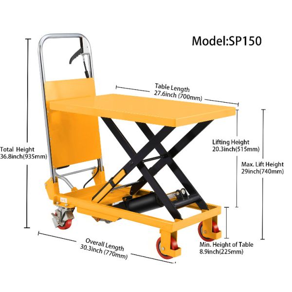 Колеса 150kg 330lbs PU гидравлические Scissor вагонетка таблицы подъема