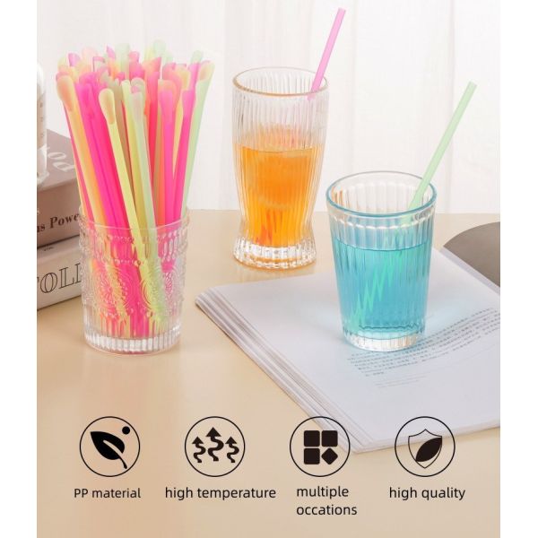Straight Style Disposable Milkshake Straw with PP Spoon Tube Eco-Friendly and Dule-