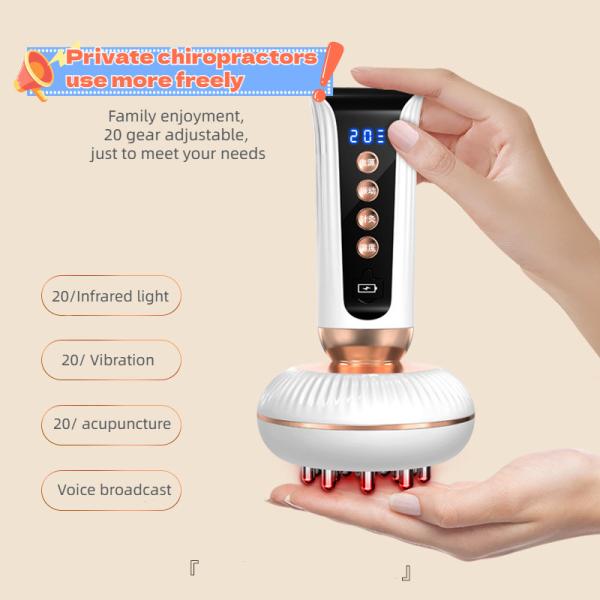 20 Gear EMS Microcurrent Electric Meridian Brush Infrared Heating Vibration Therapy Massage Device