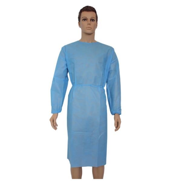 Disposable Non Woven Isolation Gown Elastic Knitted Cuff Button Neck Style