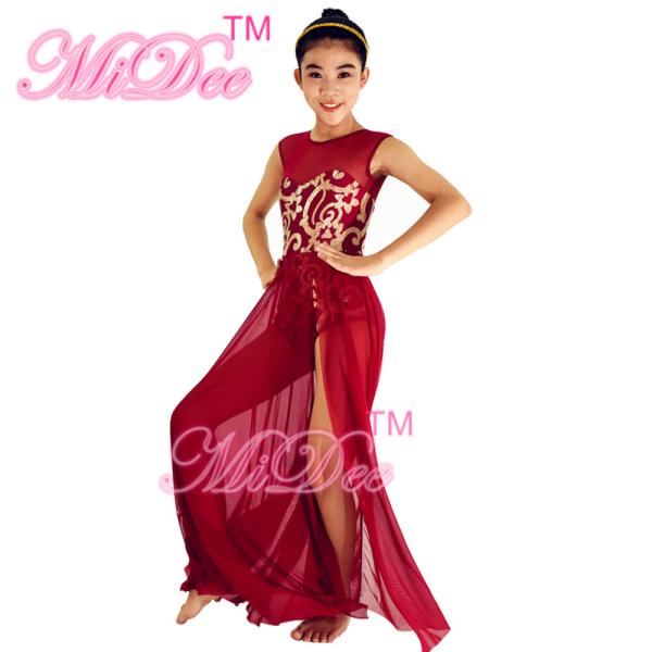 Stretchy Mesh Sleeveless Maxi Dress Lyrical Dance Costumes For Competition