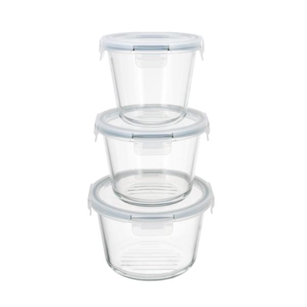 Customized Clear Glass Food Container Glass Food Prep Containers With Outer Edge 4 Lock PP Lid