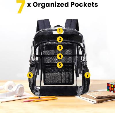 Clear Backpack Heavy Duty - Clear Book Bag with Multi-pockets Large See Through Backpack for College Workplace - Black