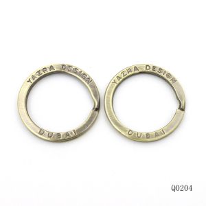 Flat Split Key Ring Brushed Antique Brass Key Rings 25mm With Stamping Logo