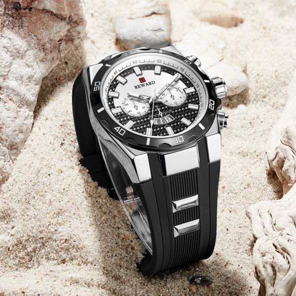 Silicone Band Mens Stainless Steel Watches Fake Chronograph With Big Face