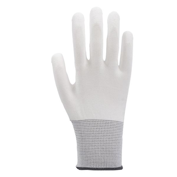 General Purpose 13 Gauge White Polyester Gloves With PU Palm Coating Size L High Comfort Level Long-lasting Durability
