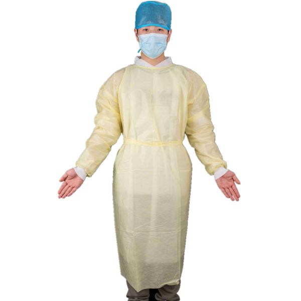 Niveau 2 Non irritant, jetable résistant aux liquides, utilisation médicale, SMS, robe d'isolation à poignet tricoté