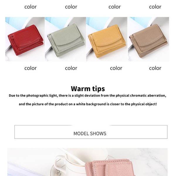 Mini Card Holder Litchi Pattern PU Leather Wallet Female Three Fold Wallet with Coin Purse