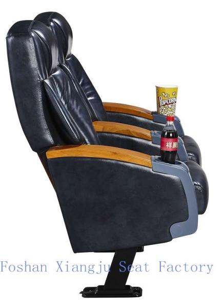 Steel Legs Wooden Armrest Genuine Leather Theater Seating Chairs With Cup Holder XJ-6878