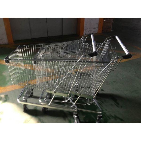 Carbon Steel Metal Shopping Carts , Grocery Shopping Trolley With Handle