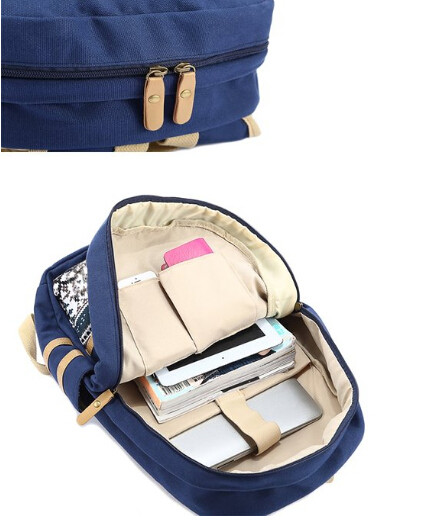 Casual Style Canvas School Bags , Unisex Travel Hiking Backpack Custom Color