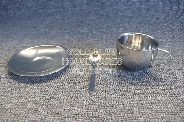 Home tableware upscale black tea cup with spoon plate sets metal steel milk water breakfast mugs