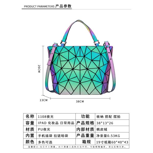 Fashion Geometry Ringer PU Leather Tote Bags Laser Color Changing