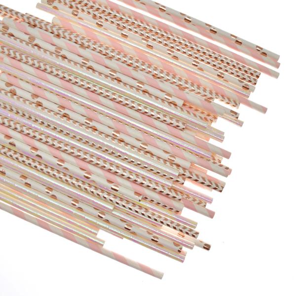 197mm 10mm Party Gold And White Striped Compostable Disposable Paper Straws