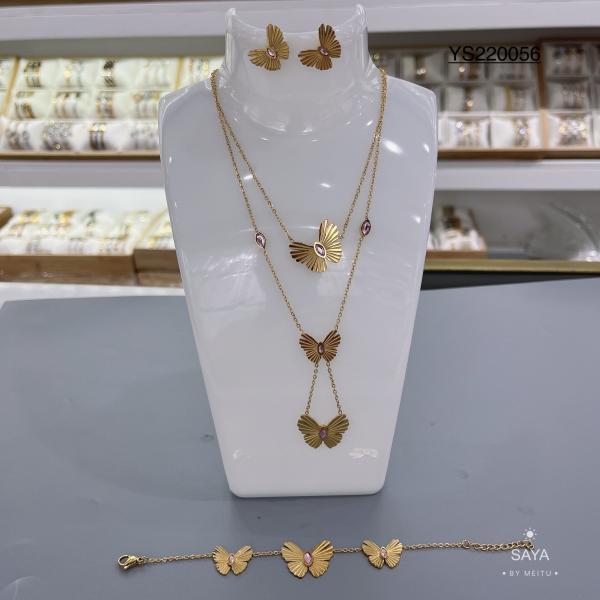 Wedding 14k Gold Stainless Steel Necklace With Butterfly Pendant