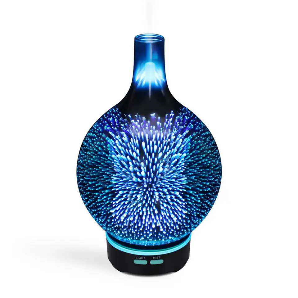 3D Glass Bottle Firework Night Light LED Ultrasonic Aromatherapy Essential Oil Diffuser for Household Aroma Humidifier