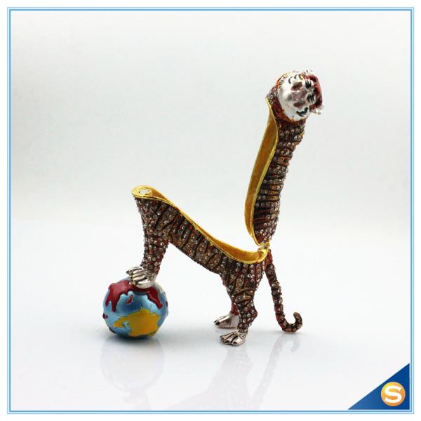 Wholesale Enamel Tiger With Ball Trinket Box Rhinestone Metal Trinket Box SCJ414