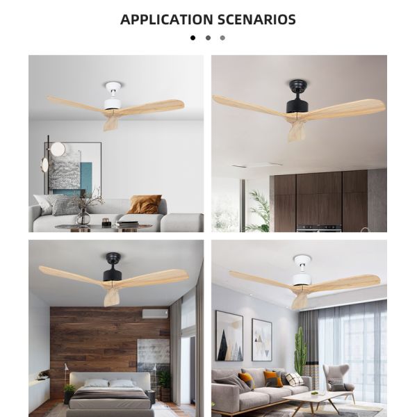 3 Blades 65w Iron Solid Wood Ceiling Fan Light 52Inch Led Indoor Ceiling Fan