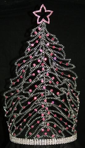 Custom Christmas tree crowns for your pageants red and green rhinestone crowns and tiaras wholesale pai crown supplier