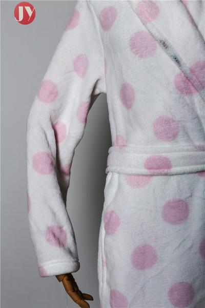 Printed Flannel Night Suit Thermal Pink Dot Women Bathrobe 100% Polyester ECO Friendly