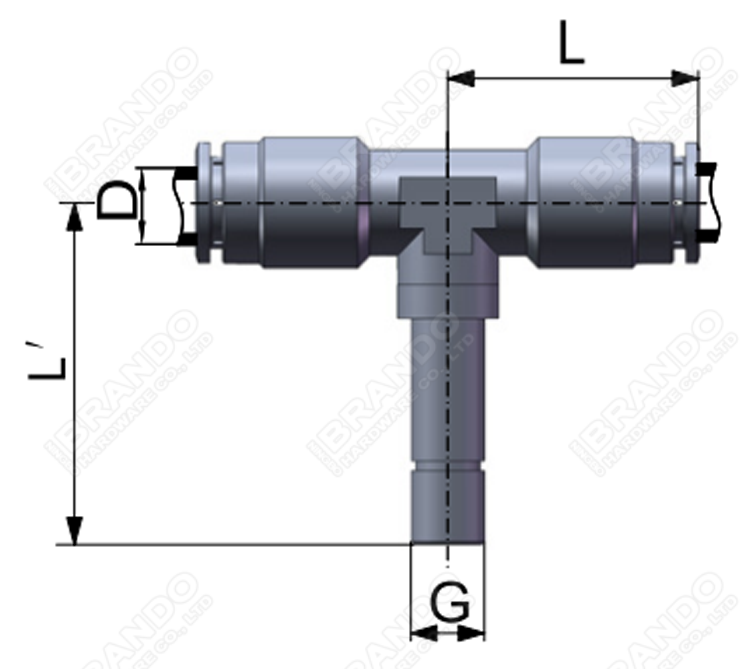 Нажим вставляемого тройника латунный пневматический в штуцерах 4mm 6mm 8mm 10mm 12mm