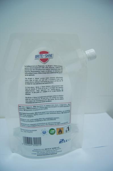2 Litre Transparent Plastic Stand Up Pouch Screen Wash Packaging/stand up spout bags for wash packaging