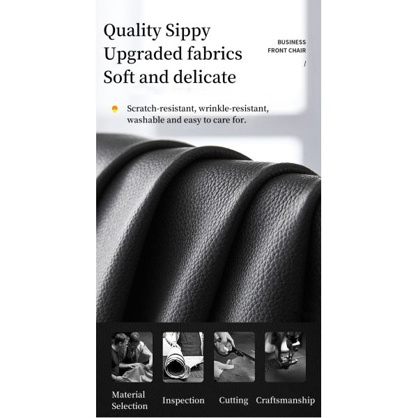 Basics Conference Wooden Task Desk Armrests Meeting Chair with Black Faux Leather Padded High-Back Training Chair for Office