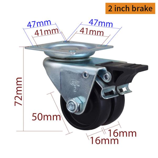 EDL 2 Inch 80kg PA Equipment Casters  Black Plate Casters With Brakes   M312P-13