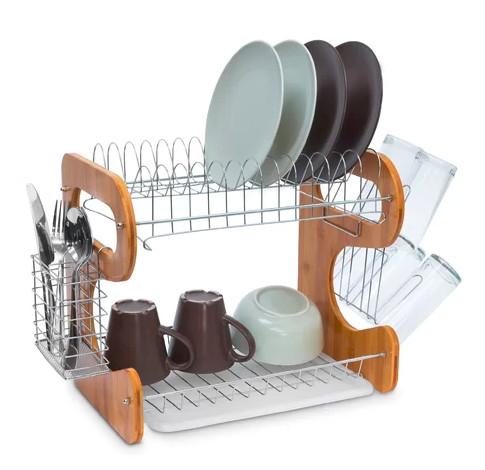 Stable 2 Tier Storage Unit , Bamboo / Stainless Steel Drain Rack Corrosion Resistance