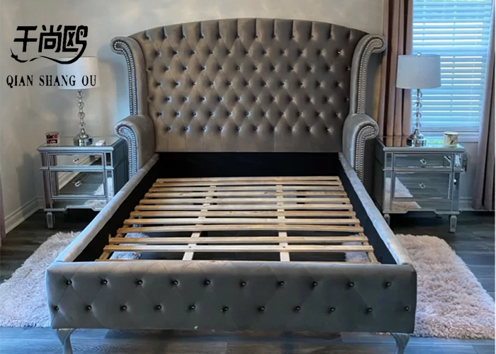 Contemporary Tall Upholstered Bed Wing Board Design With Button