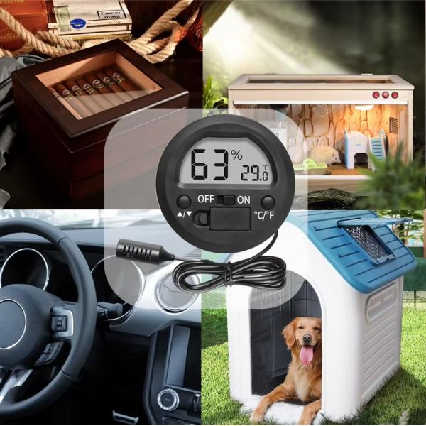 DTH-133 Mini Digital Cigar Thermometer Hygrometer Round Digital Humidity Gauge Monitor Indoor Outdoor Hygrometer Temperature Meter