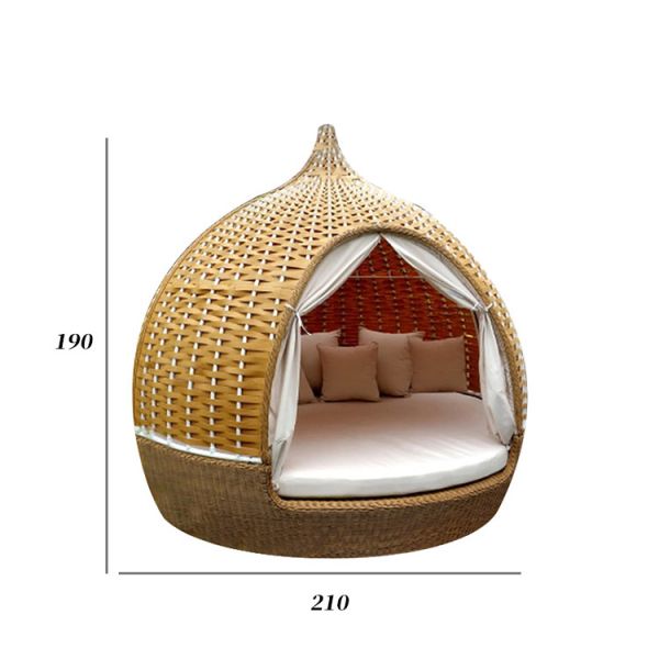 Eco Friendly Beach Garden PE Rattan Lying Bed 2-3 Person Lounge Leisure Chair