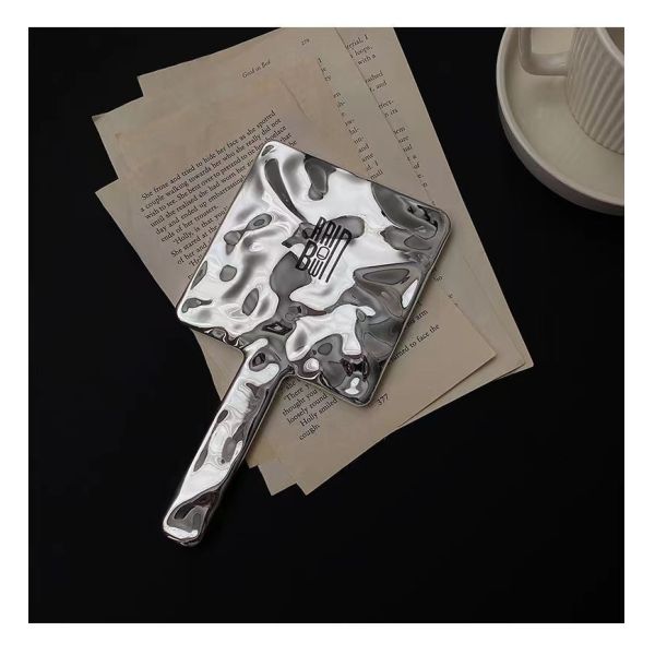 Everyday Customized Handle Hand Mirror Logo Custom Small Glitter Silver Makeup Mirrors