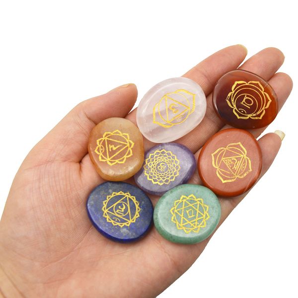 7 Chakra Stones Healing Crystal Palm Pocket Stone Reiki Balancing Pendant for Balance and Harmony