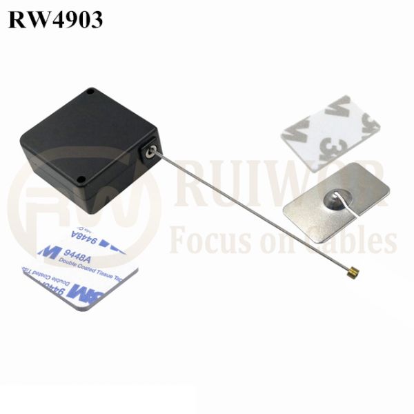 RW4903 Square Ratcheting Retractable Tether Plus Stop Function Plus Rectangular Adhesive Metal Plate