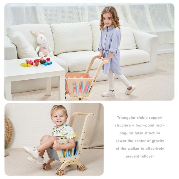 Children's Double Deck Wooden Toy Shopping Trolley