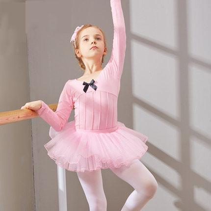 Children's cotton long sleeves gymnastics dance leotard clothing with children's ballet skirt
