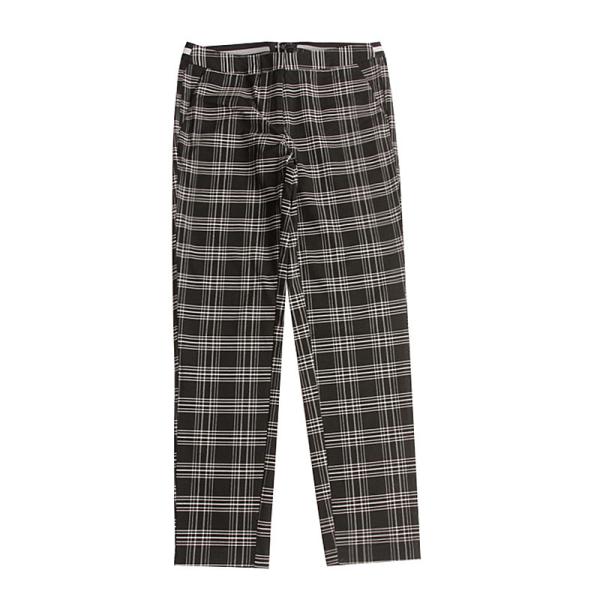 Stockpapa Black And Coffee Half Elastic Waist Plaid Skinny Pants womens