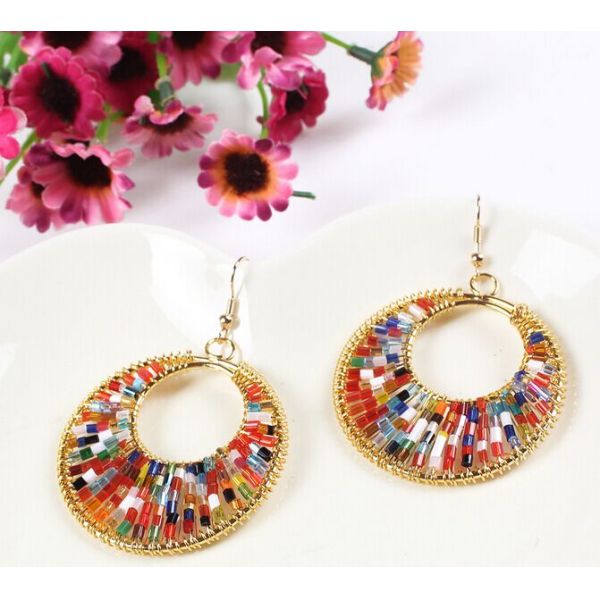 Big fashion earrings retro color hand-knitting Cleopatra earrings Beads