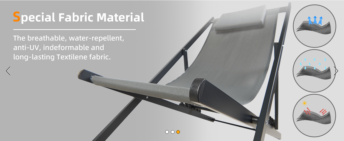 Patio Sling Chairs Outdoor Portable Folding Adjustable Beach Chairs Polyester Fabric Aluminum Chair Set Cushion