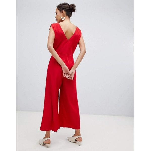 factory supplier in china custom plain red ruffle detail wide leg girl jumpsuit